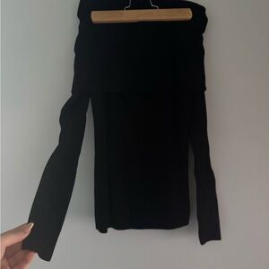 Anthropologie Black Ribbed Off-Shoulder Sweater
